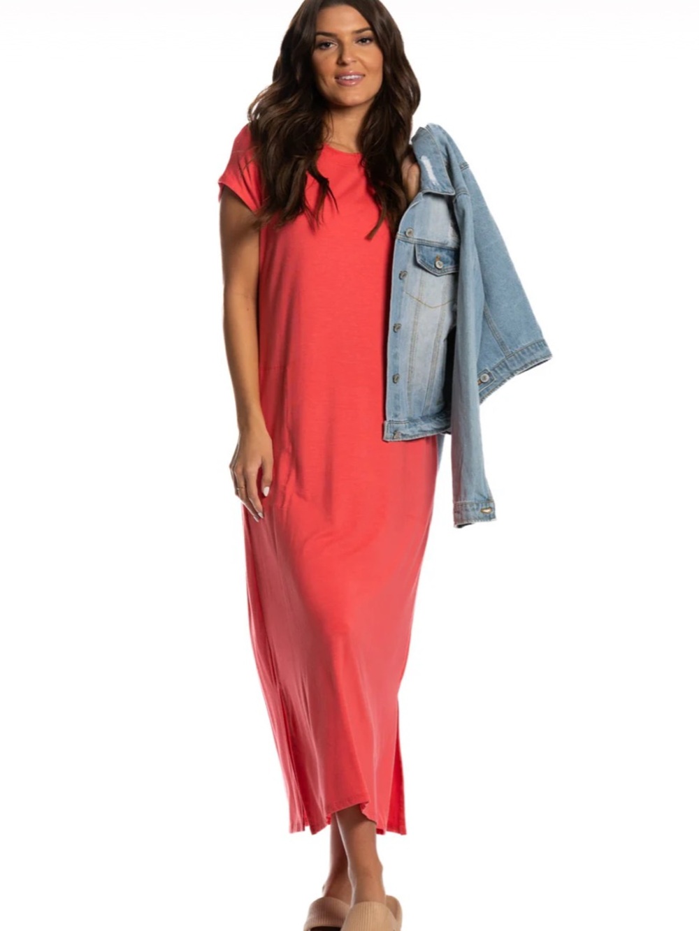 Olive & Oak Coral Red Maxi T-Shirt Dress